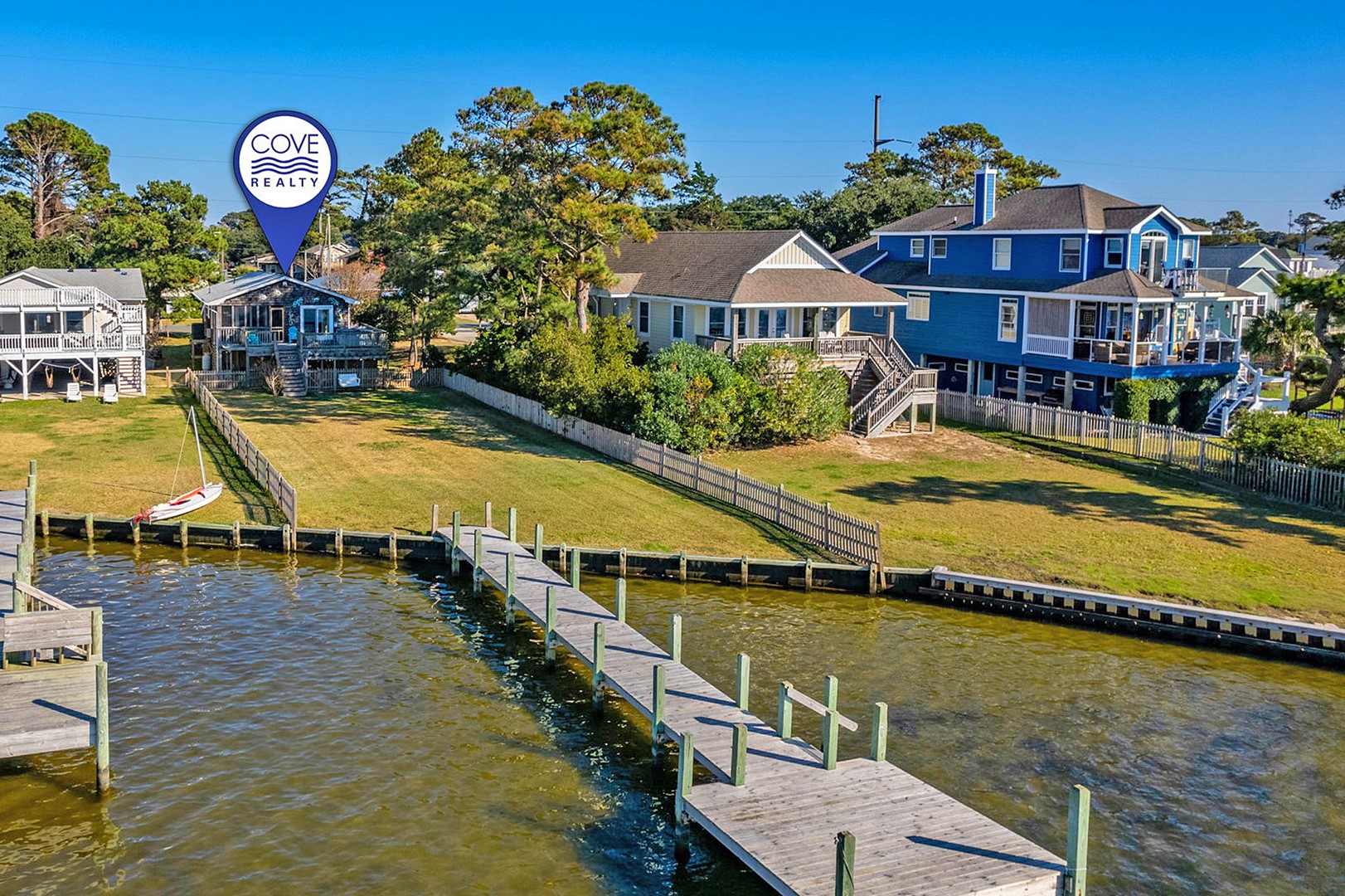 Aerial back yard and water