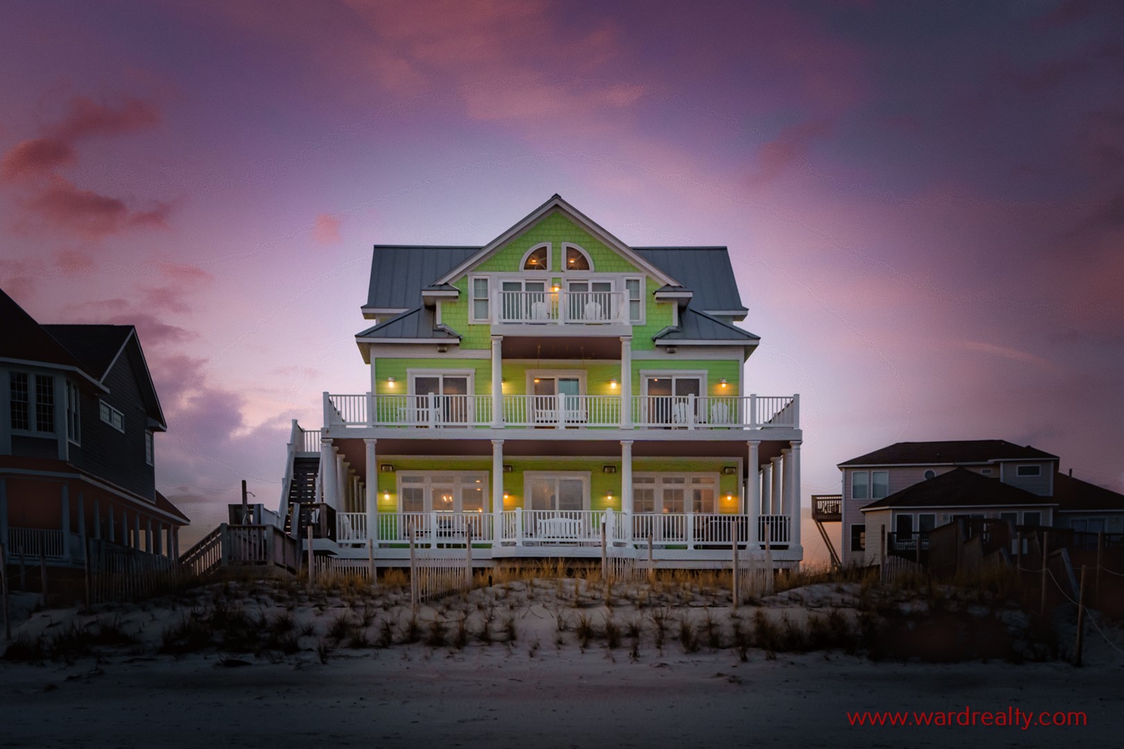 Oceanfront Exterior at Sunset 